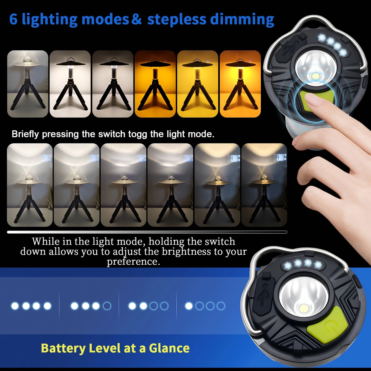 Portable Camping Light 3000mah Rechargeable Outdoor Lighthouse Camping Lamp Flashlight Lantern Camping Lights Waterproof Outdoor
