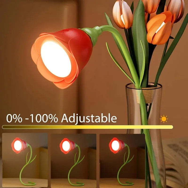 Rose Gift Light Flower Lamp 360° Flexible Portable USB Rechargeable Night Light Red Pink Rose Dimmable Adjustable Bed Light