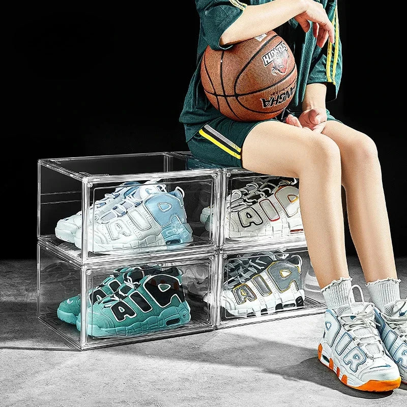 48 Size Large Foldable Stackable Acrylic Shoe Box with Magnetic DoorTransparent Dustproof Sneaker Storage Organizer for AJ N ike