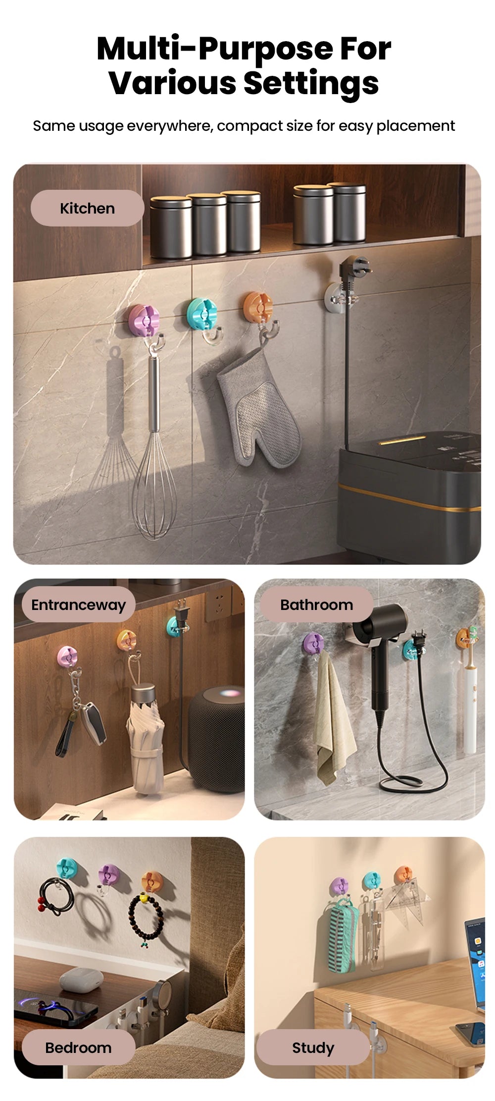 Magnetic Clip Cable Organizer Hook Smooth Adjustable Acrylic Universal Winder Under Desk Management Wire Keeper Cable