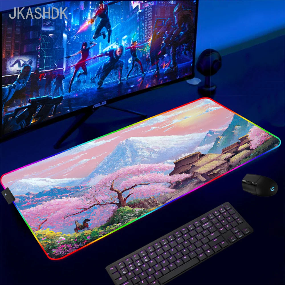 Gaming Cool Mouse Pad with Backlight Mouse Carpet Huge Rugs Rgb Mat 50x100cm Rubber Mat Landscape Led Pc Gamer Speed Desk Mats