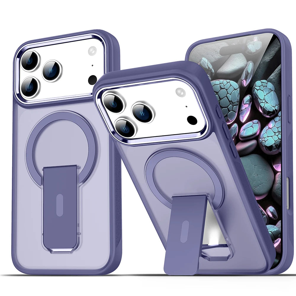 Luxury For Magsafe Phone Case For iPhone 17 Pro Max Air Magnetic Wireless Charge Folding Stand Holder Matte Cover Cases