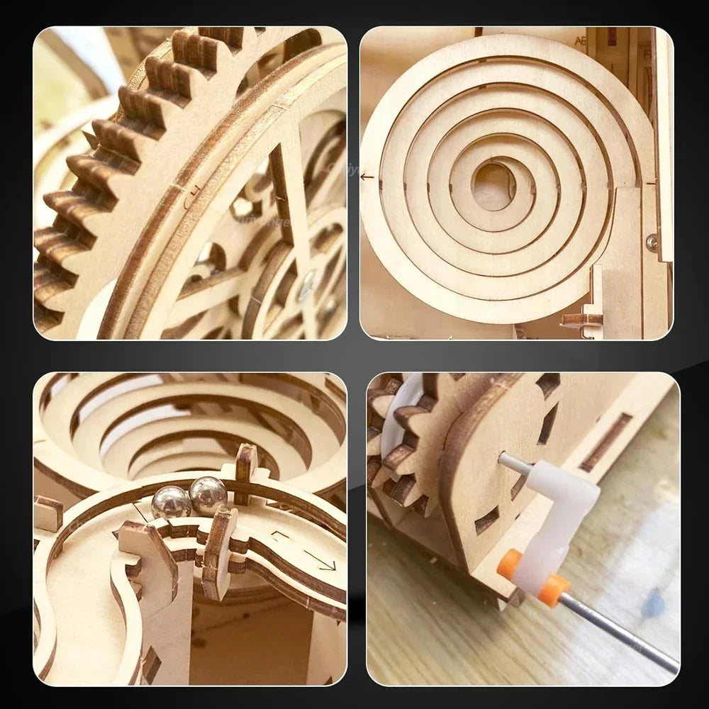 3D Wooden Puzzle DIY Building Kits Mechanical Model Marble Run Set with 4 Balls Creative STEM Toys for Adults Kids Birthday Gift