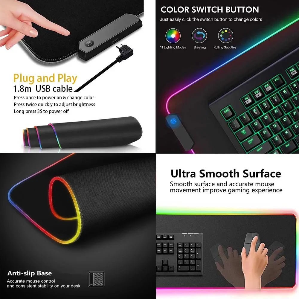 Escape from Tarkov Mouse Pad Animation Games Beautiful RGB Gaming Gamer Large LED Light XXL MousePads Computer Non-slip Decor