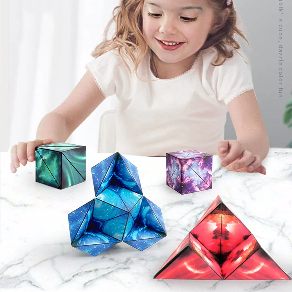 3D Flip Magnetic Magic Cube Puzzle Game Variety Geometric Changeable Magnetic Cube Anti Stress Fidget Toys Kids Christmas Gifts