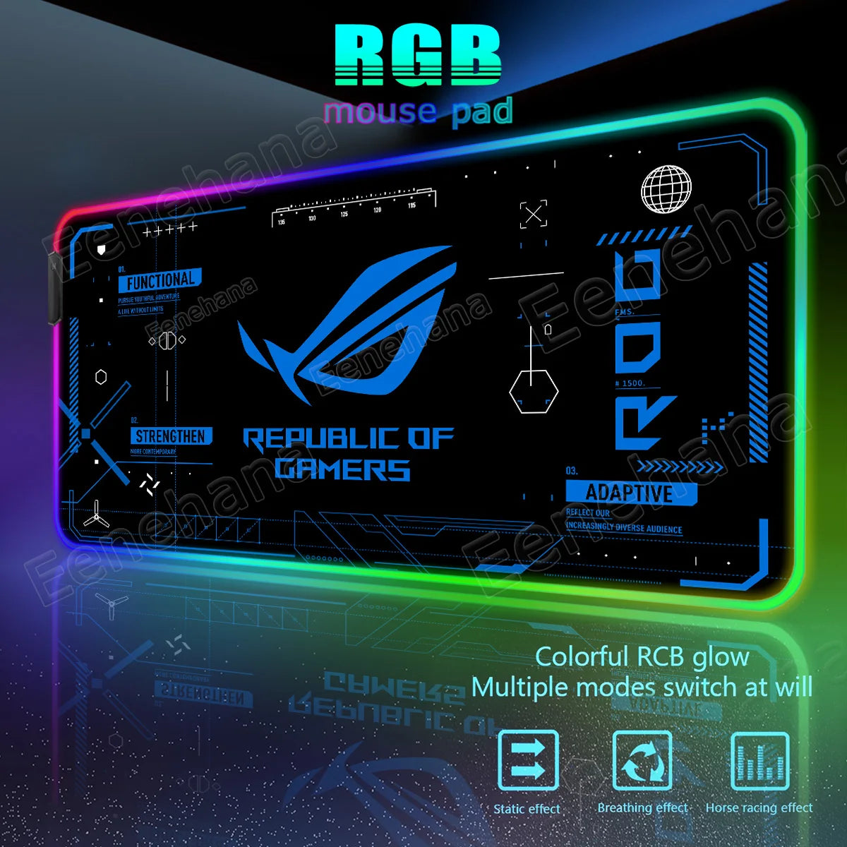 RGB Luminous ASUS Large PC Gaming Mouse Pad Black-green Desk Accessories LED XXL ROG Keyboard Extended Pads Backlight Cool Mats
