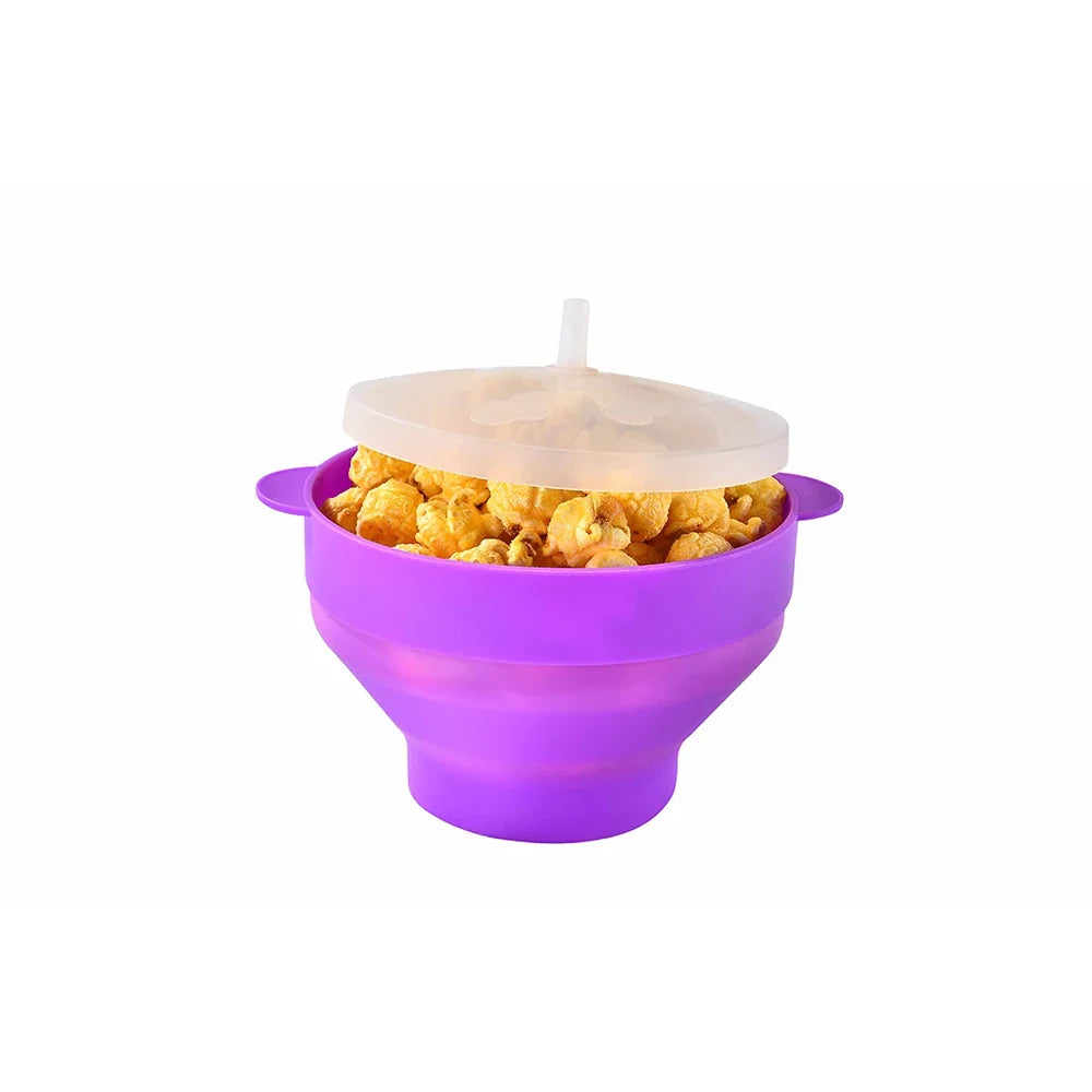 1/3Pcs Microwave Popcorn Bowl Bucket Silicone DIY Red Popcorn Maker with Lid Chips Fruit Dish High Quality Kitchen Easy Tools
