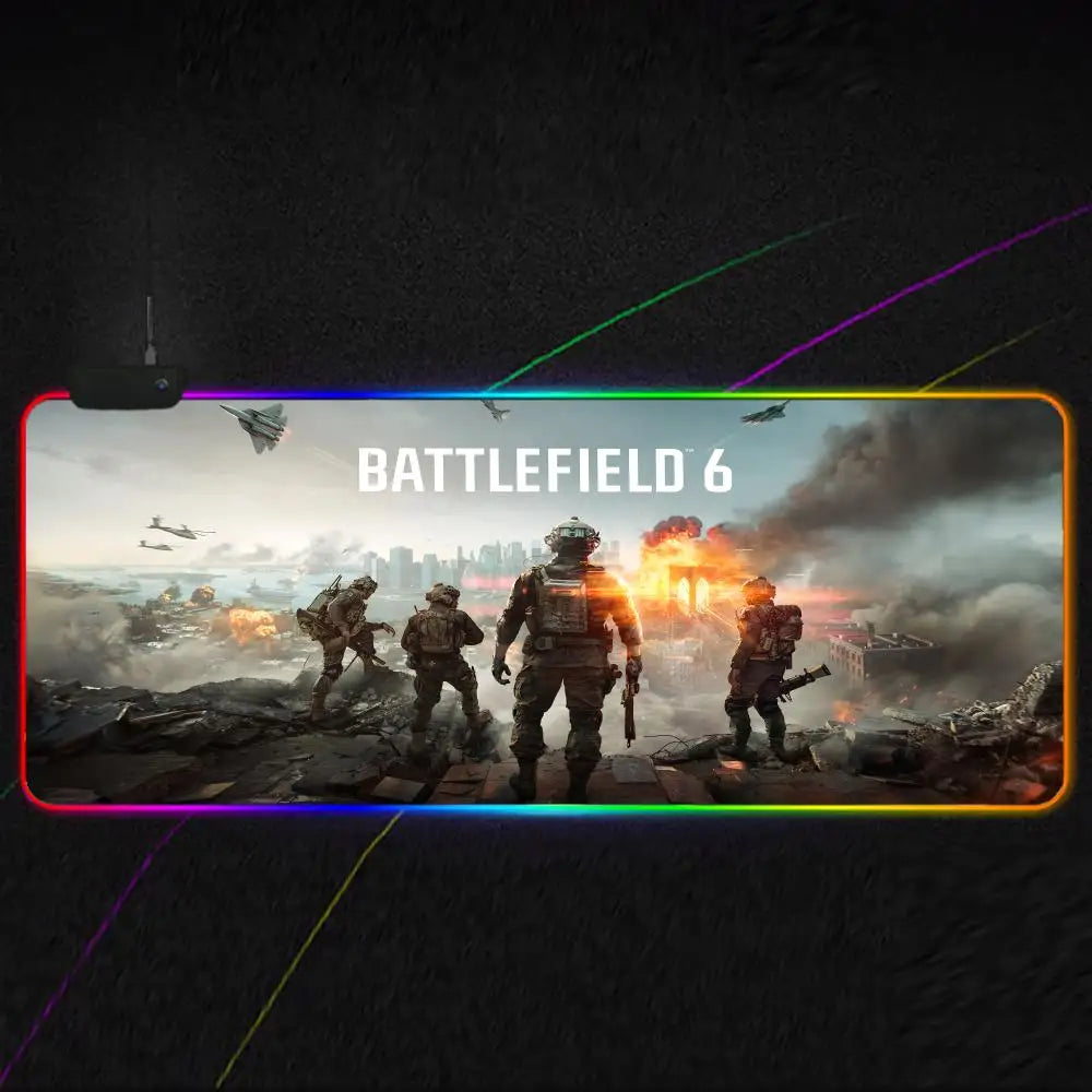 Cool Battlefield 6 Mouse Pad RGB Gaming Mouse Pad XXL, Extended Surface, Non-Slip, Smooth, LED Lights, Perfect Desk Mat
