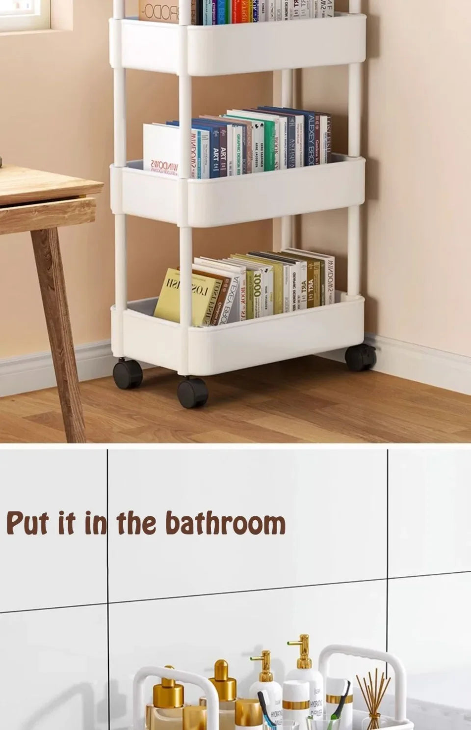 Kitchen Storage Trolley Mobile Bathroom Gap Shelf Rotatable Toys Shelves Snacks Organizer Rack Large Capacity Bookshelf Cart