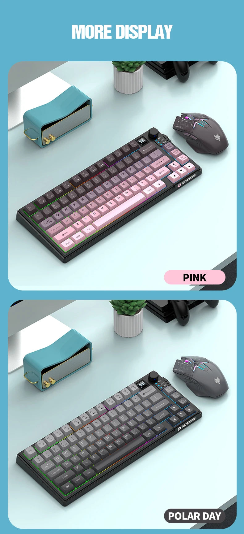 Dual Modes Gaming Keyboard Mouse Combos Computer Laptop Backlight Gamer Kit LED Wireless Usb Keyboard with Display Screen & Knob