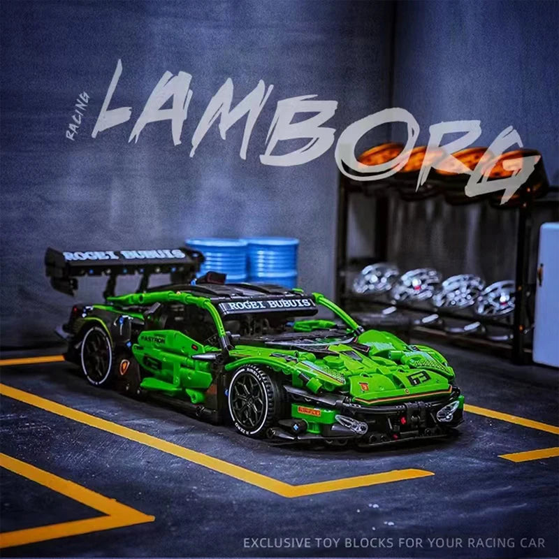 MOC Technical Green Racing Car Building Blocks Set  Model Kit DIY Assembly Bricks STEM Educational Toys Kids Birthday Gift