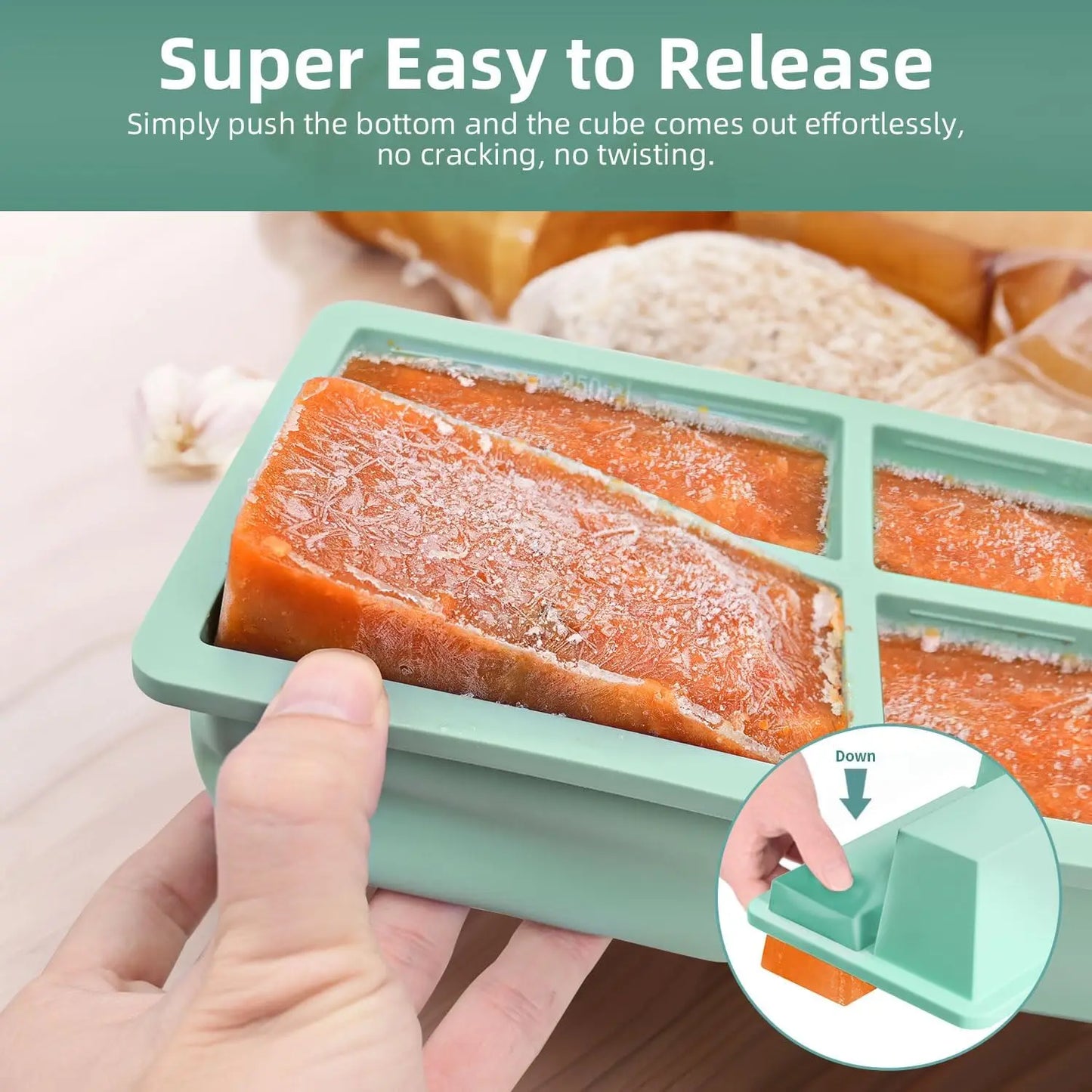 Silicone freezer tray with lid, 1 cup soup capacity refrigerator ice cube tray oven, suitable for freezing broth and leftovers