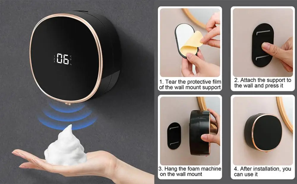 13.3*6cm Electric Touchless Soap Dispenser Wall Mount IPX5 Rechargeable Battery Operated High-tech Automatic Soap Dispensers