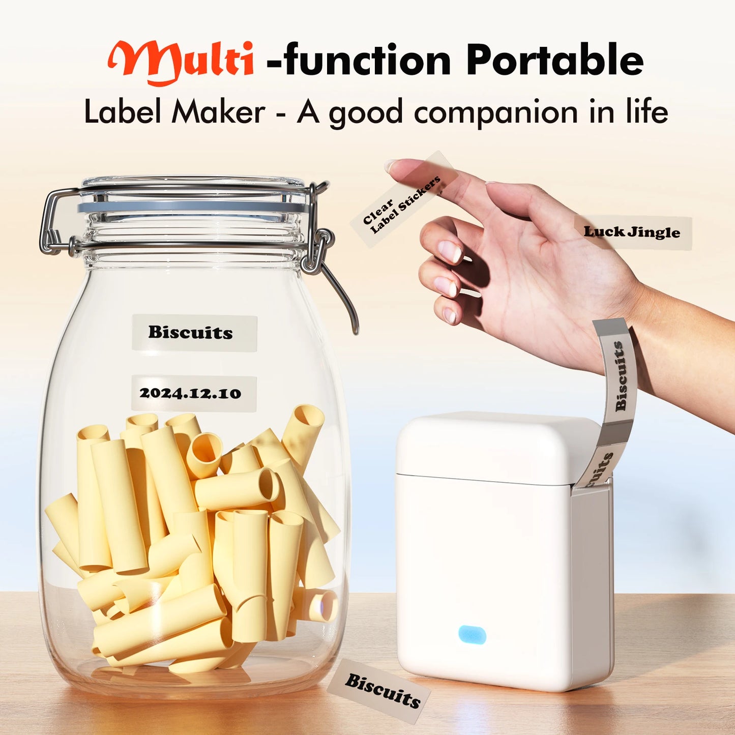 Mini Label Printer， Portable Thermal Printer ，Self-Adhesive Sticker Labeling Machine， Wireless Bluetooth，Inkless Printer