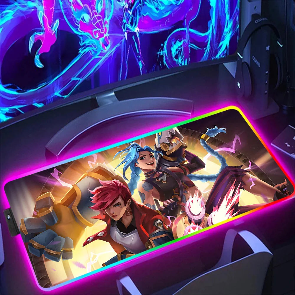 Hot Anime Game Graffiti Jinxs RGB Pc Gamer Keyboard Mouse Pad Mousepad LED Glowing Mouse Mats Rubber Gaming Computer Mausepad