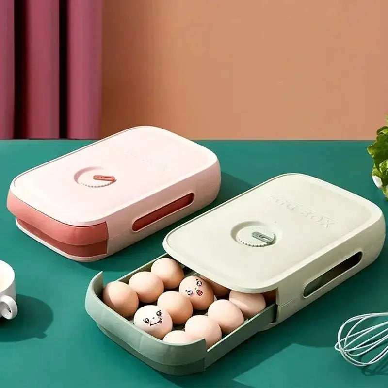 Drawer Egg Storage Box,Refrigerator Organizer with Lid for Fresh Keeping,Multipurpose Food Container for Dumplings Fruits,Home