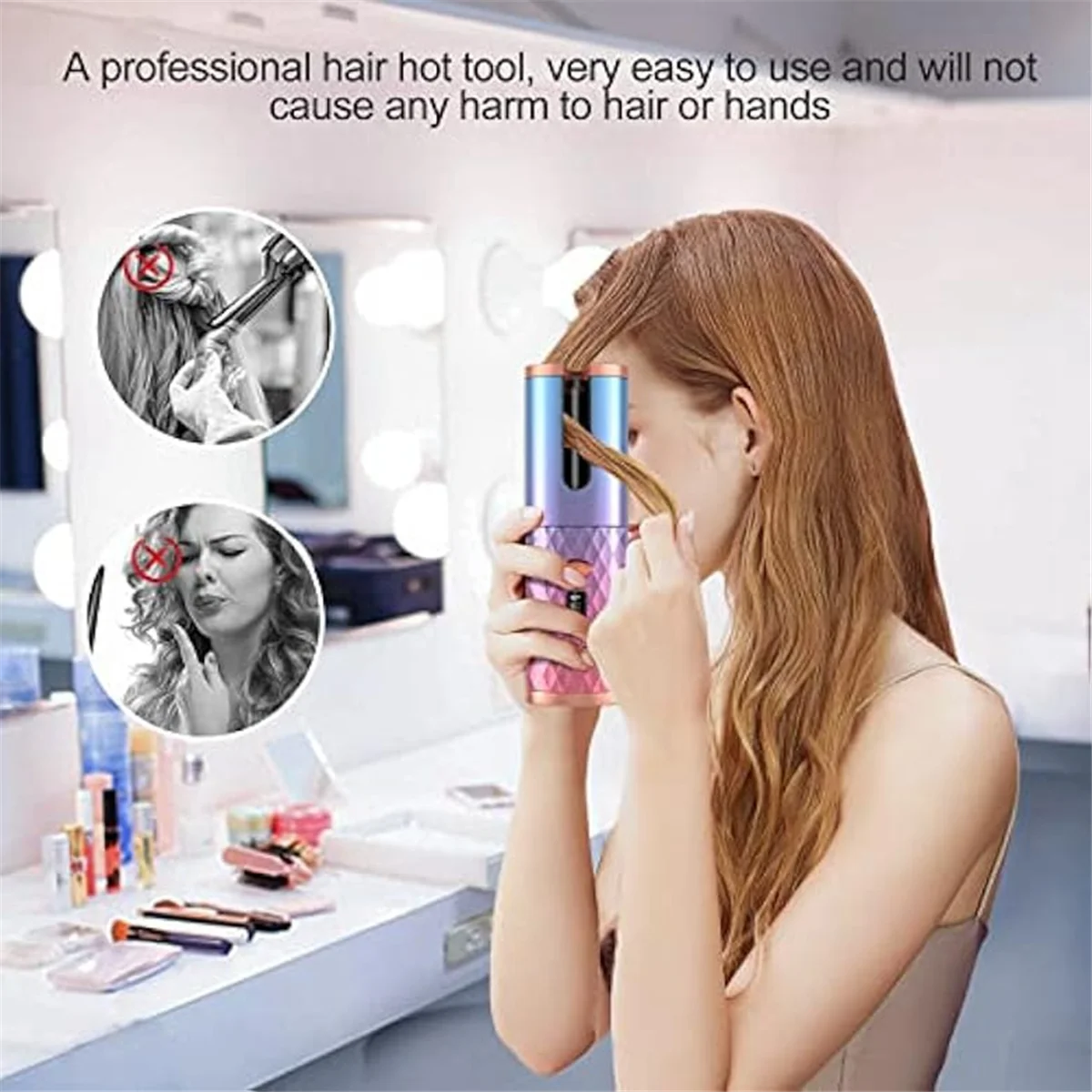 Hair curlerAutomatic Curling Iron, Cordless Auto Hair Curler,Portable Rotating Curling Wave Wand Styling Tool, Auto Shut Off