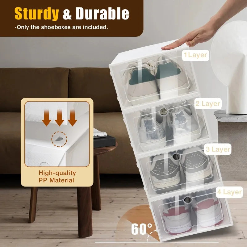 Foldable Storage Home Clear Organizer Rack Plastic Shoe Box Set White New shoe cabinets  shoes storage rack