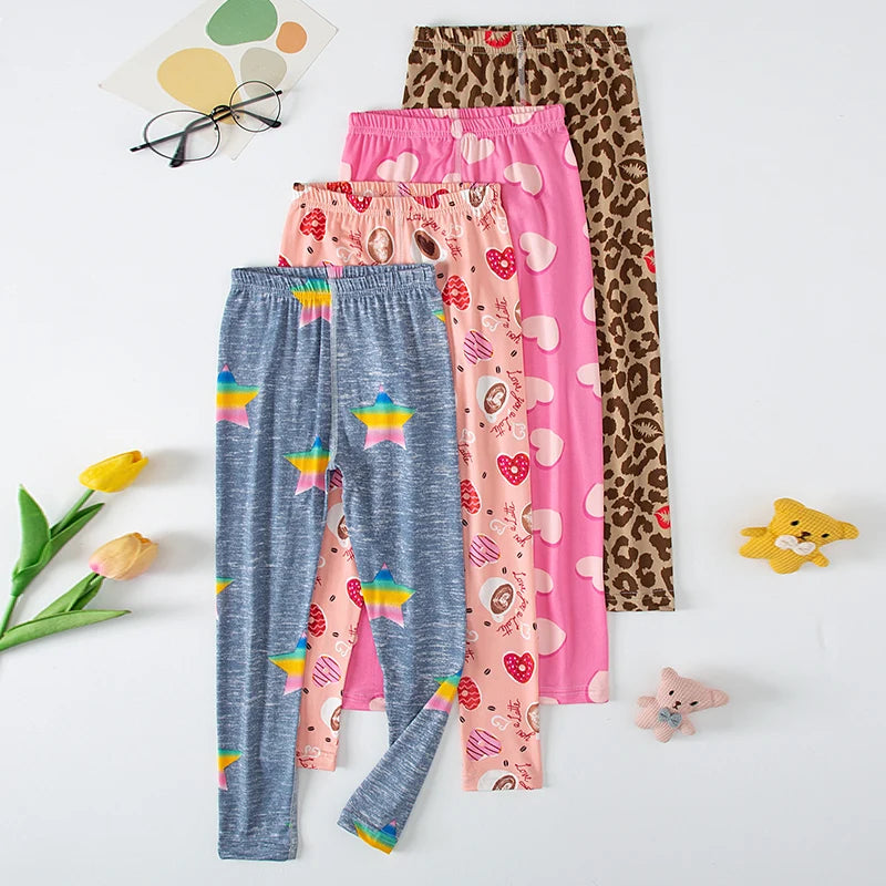 2/4 Pcs Children's Mix And Match Love Printed Leggings Girls Casual Joker Slim 9 Pants Fashion Elastic Waist Valentine's Day pan