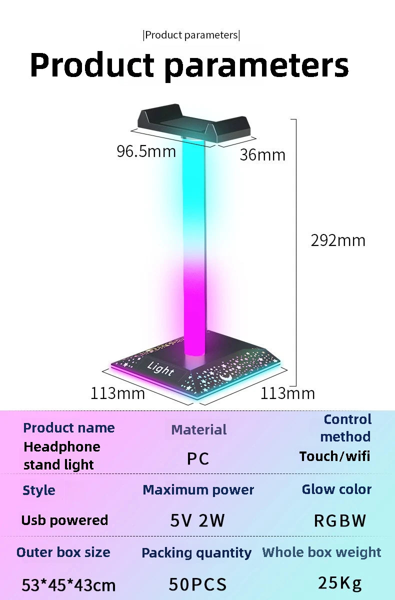 RGB Gaming Headset Stand LED Lights Headphone Stand Type-C & USB Charging Port Desk Lamp for Computer Room Bedroom Desktop