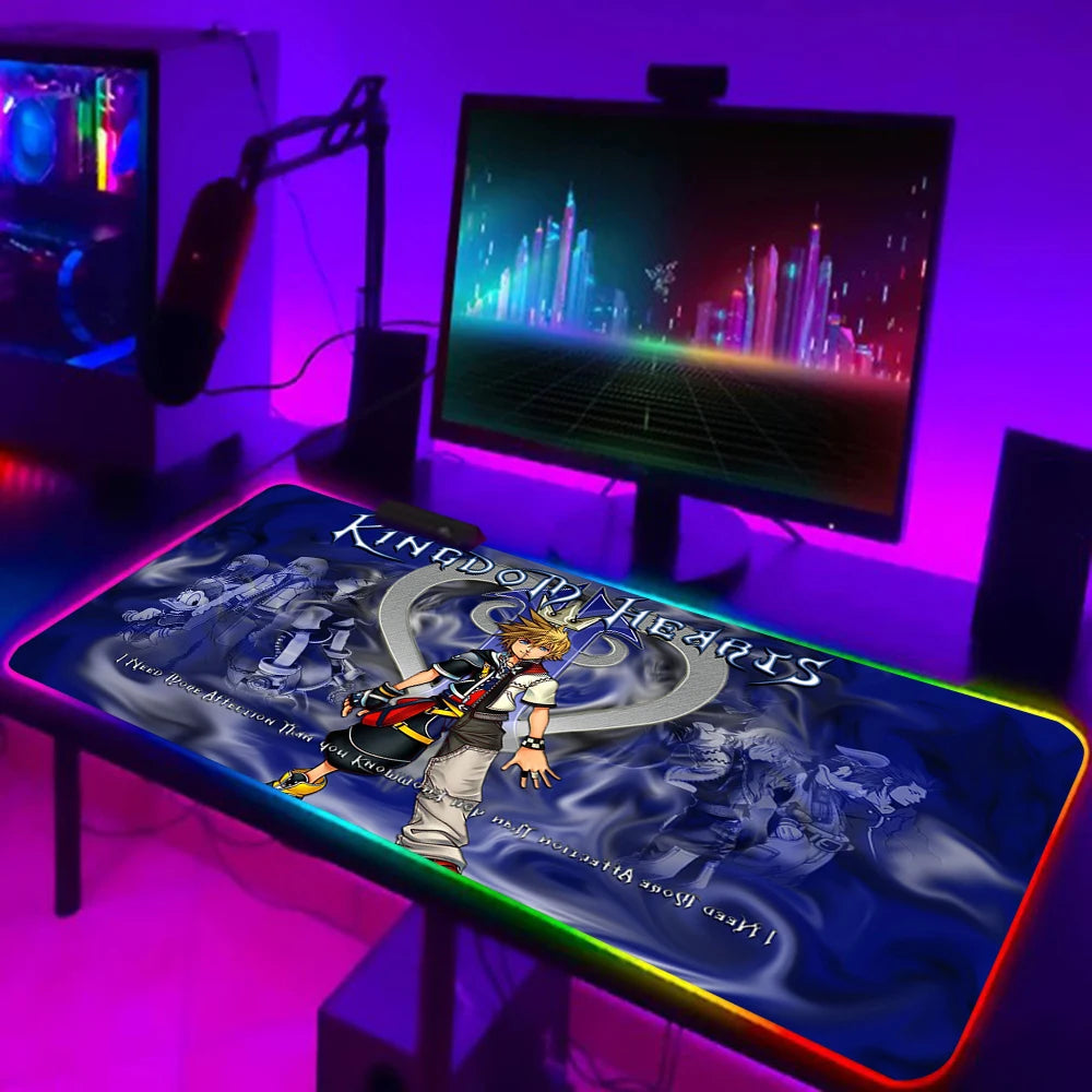 Games Kingdom Hearts RGB Pc Gamer Keyboard Mouse Pad Mousepad LED Glowing Mouse Mats Rubber Gaming Computer Mausepad