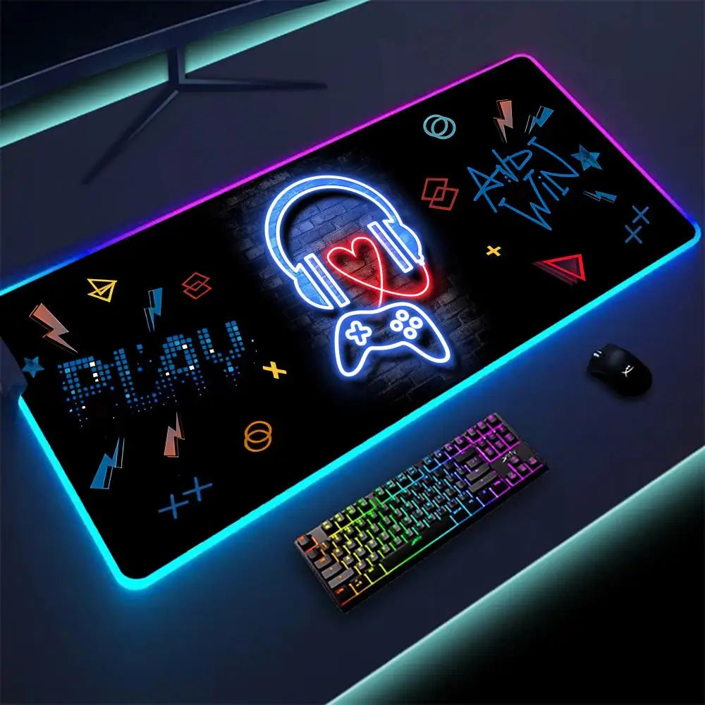 Gamepad pattern Mouse Pad XXL RGB Gaming MousePad HD Gamer Accessories Large LED Light MousePads PC Computer Carpet With Backlit