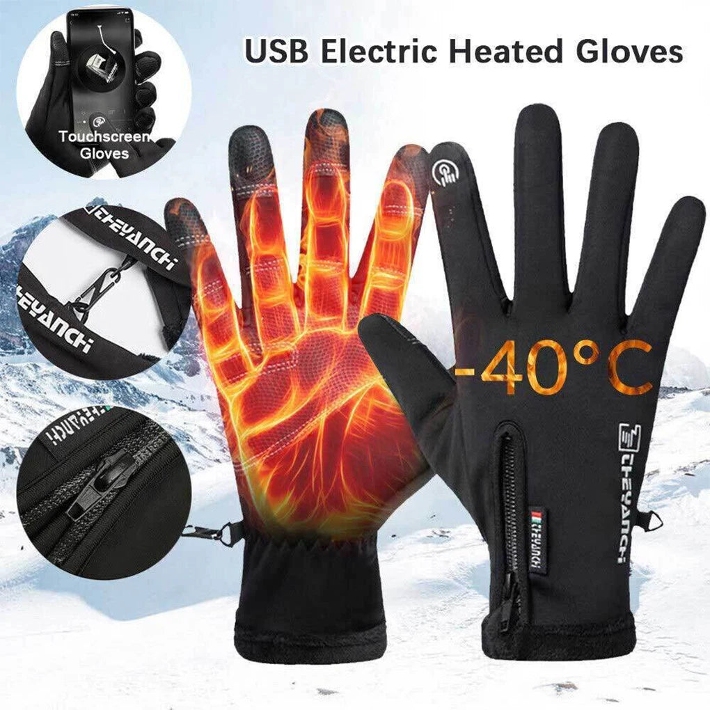 Heated Gloves Touchscreen Warm Gloves USB Eletric Thermal Heat Gloves Winter Warm Outdoor Cycling Driving Motorcycle Cold Gloves