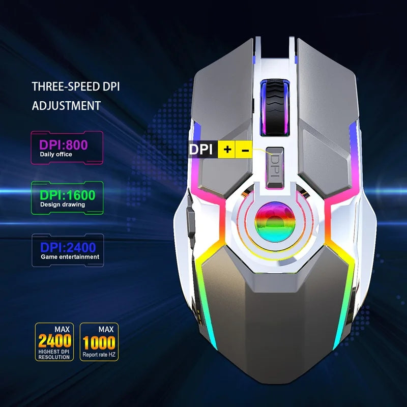 RGB Luminous 2.4G Wireless Mouse Wireless Charging Mechanical Gaming Office Mouse Three Levels DPI Adjustable Mouse 2026 New