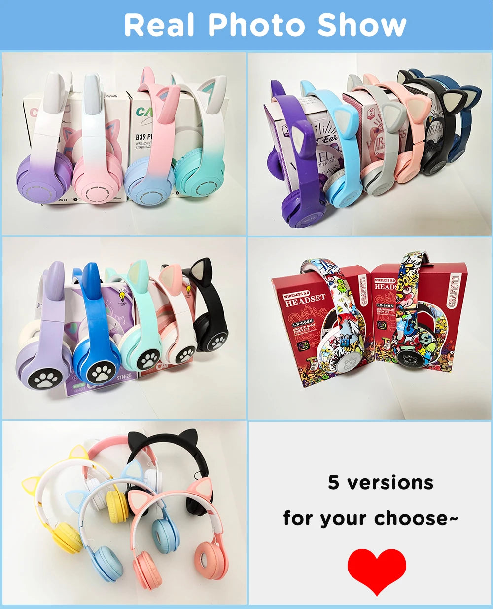 Cat Ears Headphones Flash Light Wireless With MIC Control LED Kid Girl Stereo Cute Music Helmet Bluetooth Phone Headset Earphone