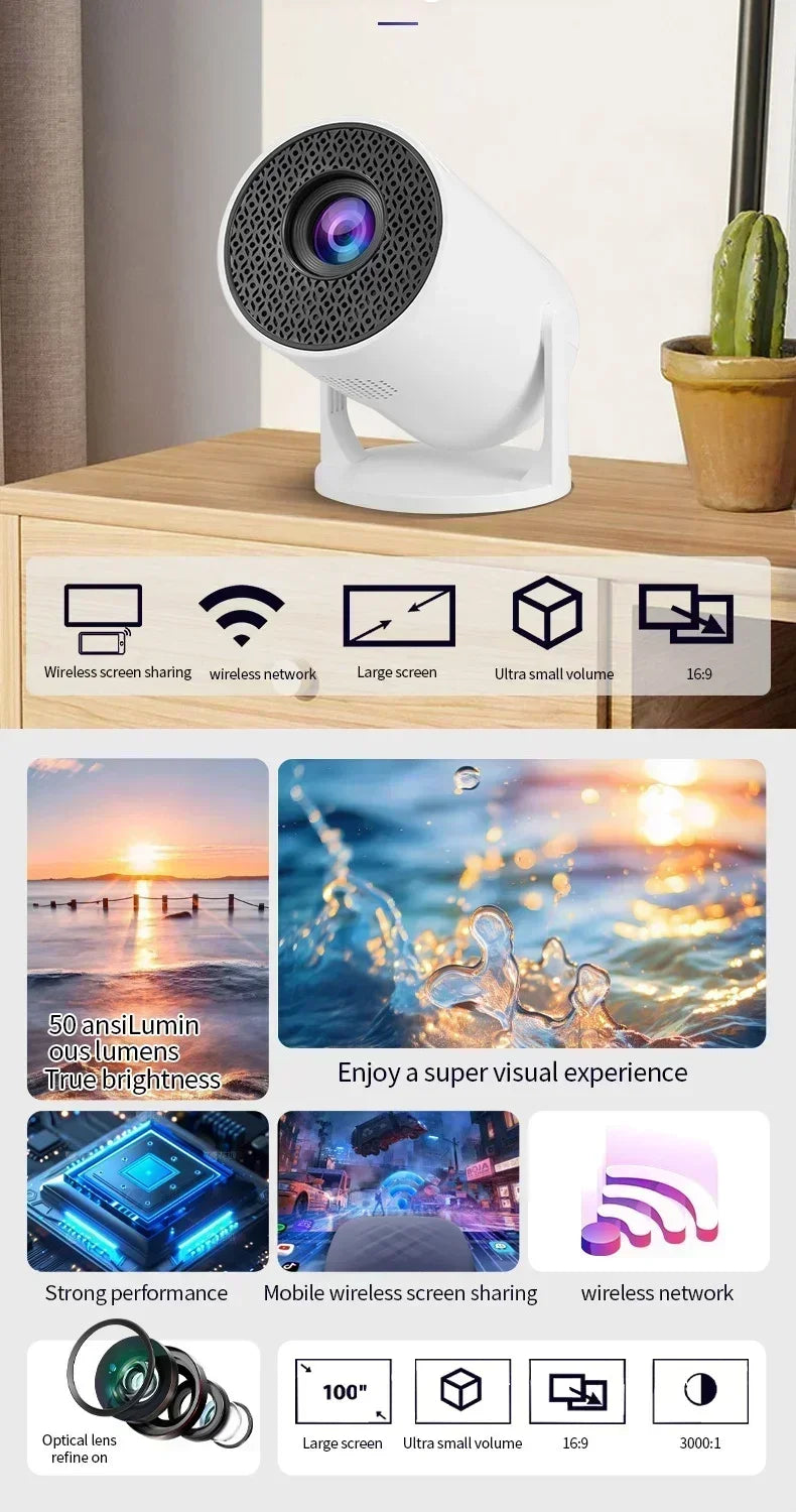 Home Theater Portable Projector 2025 MINI HY300 4K Ultra HD 300ANSI Android 11 BT54 with Electronic Focus and Built in Speaker