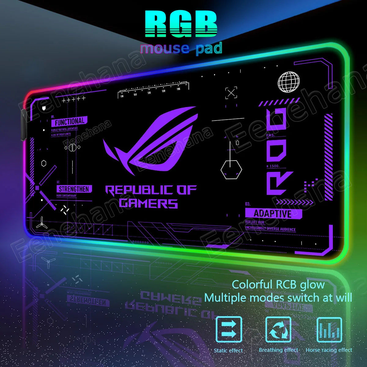 RGB Luminous ASUS Large PC Gaming Mouse Pad Black-green Desk Accessories LED XXL ROG Keyboard Extended Pads Backlight Cool Mats