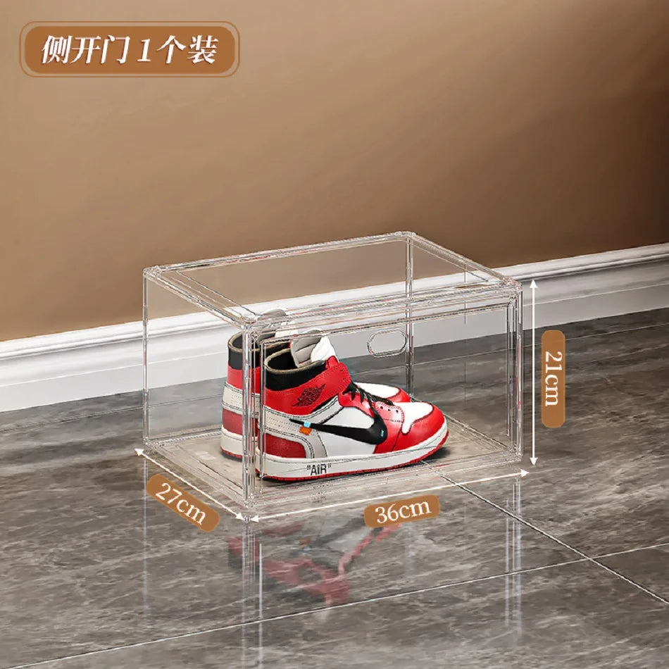 New Thickened transparent acrylic shoe box with magnetic flip cover dustproof shoe storage box multi-layer stackable combination