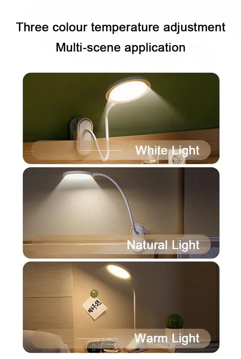 LED Reading Book Light USB Rechargeable Table Lamp With Clip Bedside Reading Light Touch 3 Modes Dimming Eye Protection Lights