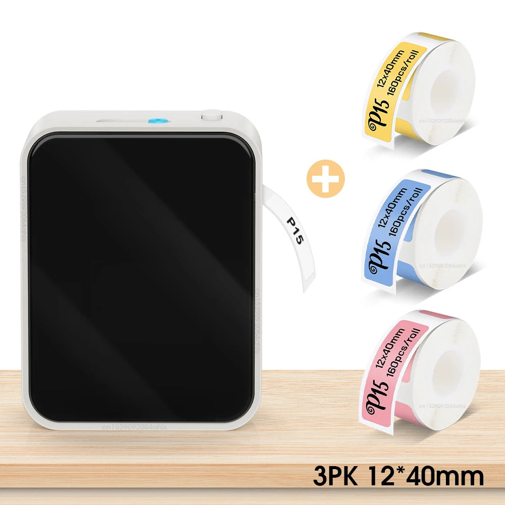 Mini Thermal Printer P15 Label Printer Portable Bluetooth Adhesive Sticker Labeller Inkless Labeling Machine with Thermal Paper