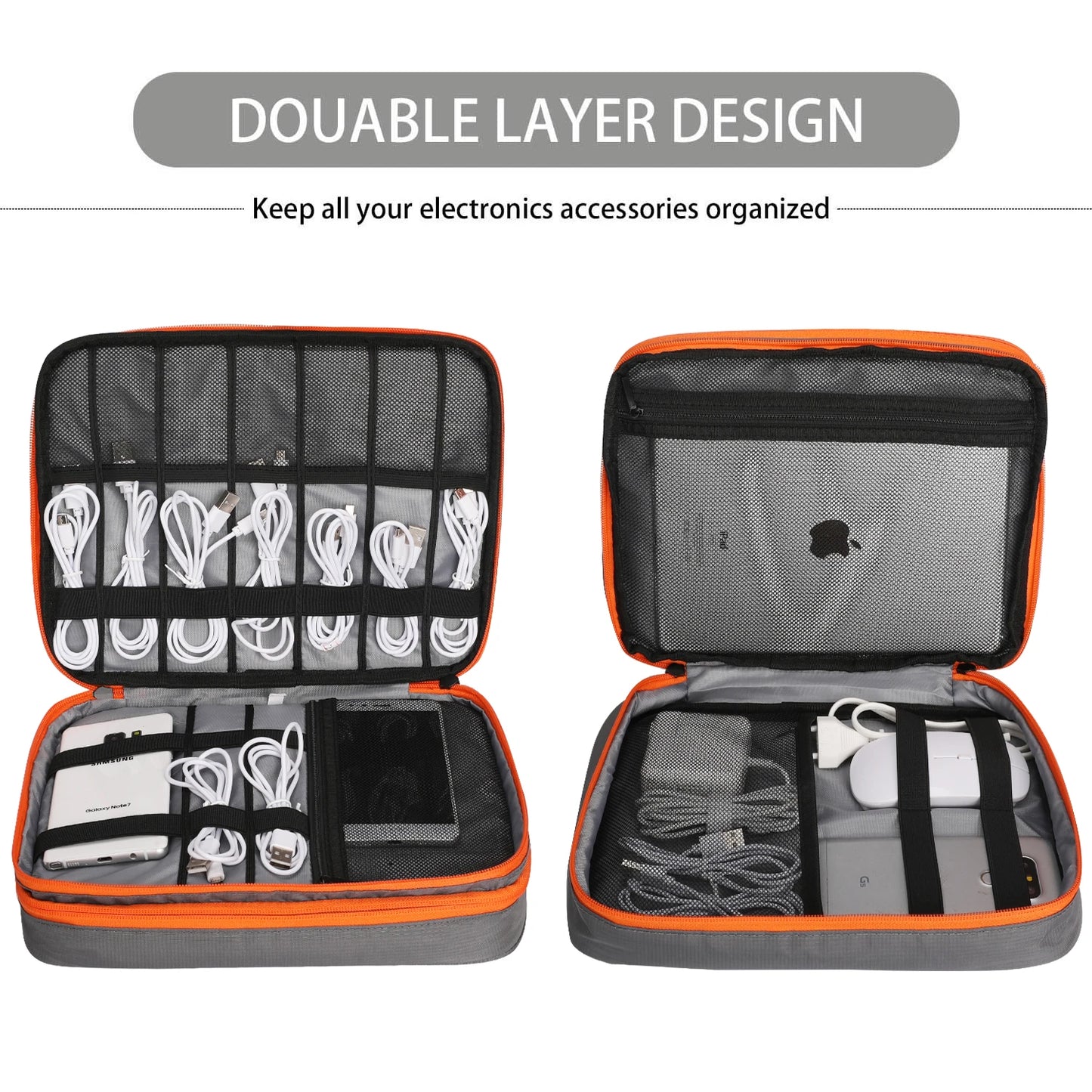 Double Layers Large Capacity Travel Electronic Accessories Organizer Bag, Travel Gadget Carry Case, Fit for iPad,iPhone,Cables