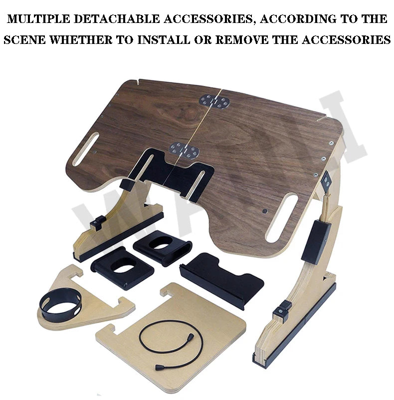 Desktop computer stand, portable and foldable stand, multi-functional reclining desk, made of wood, 360° adjustable laptop stand