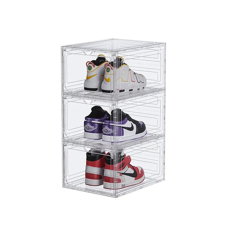 48 Size Large Foldable Stackable Acrylic Shoe Box with Magnetic DoorTransparent Dustproof Sneaker Storage Organizer for AJ N ike