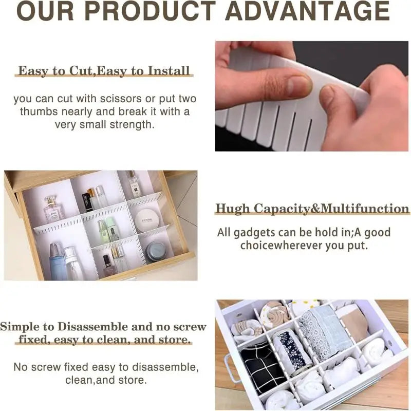 4/8/12 Pieces Drawer Divider Adjustable  Storage Organizer Separator for Tidying Clutter Cutlery  Desk & Kitchen Bedroom Office