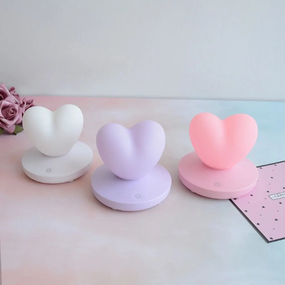 Love Heart LED Touch Table Lamp USB Rechargeable Romantic Night Light for Kids Bedroom Bedside