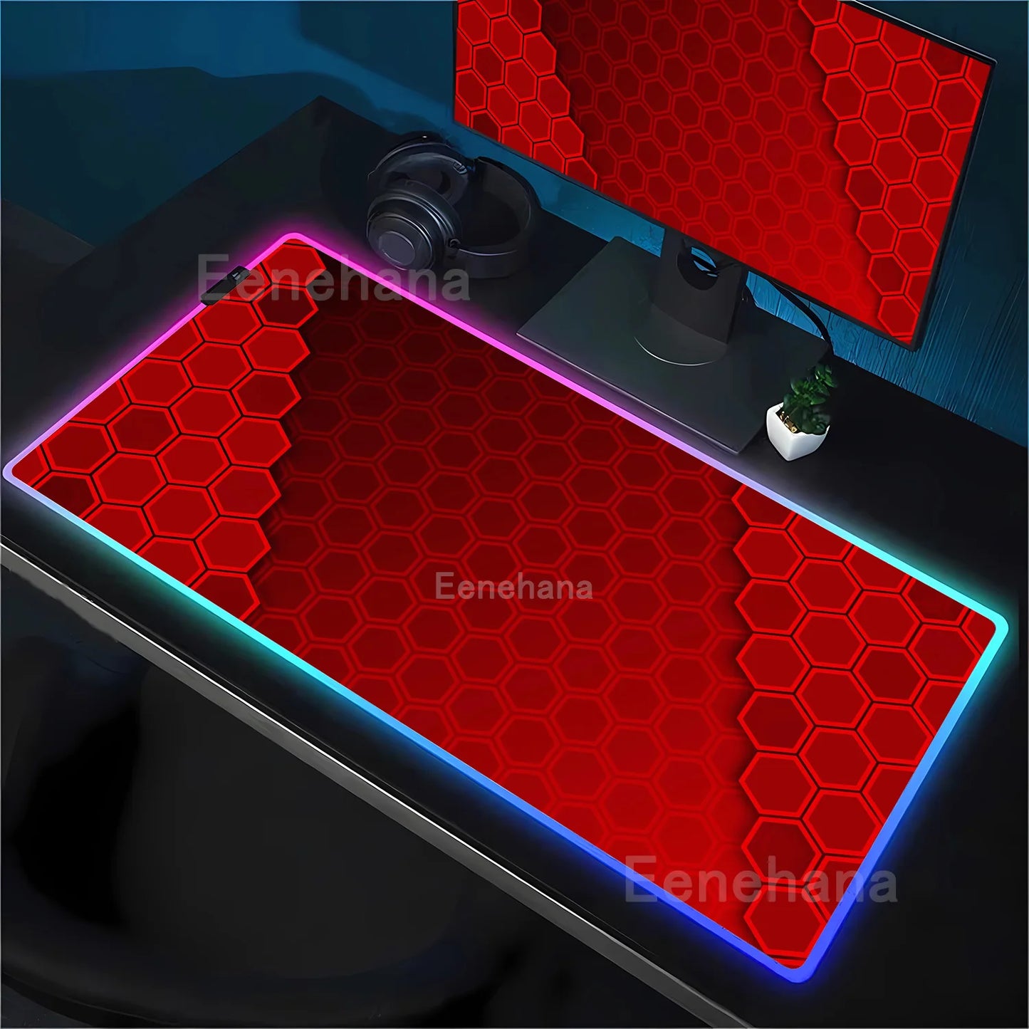 RGB Hexagon polygon Gaming Mouse Pad Rug Computer Accessories Antiskid Offices Geometric Mousepad Luminous Game offices Desk Mat
