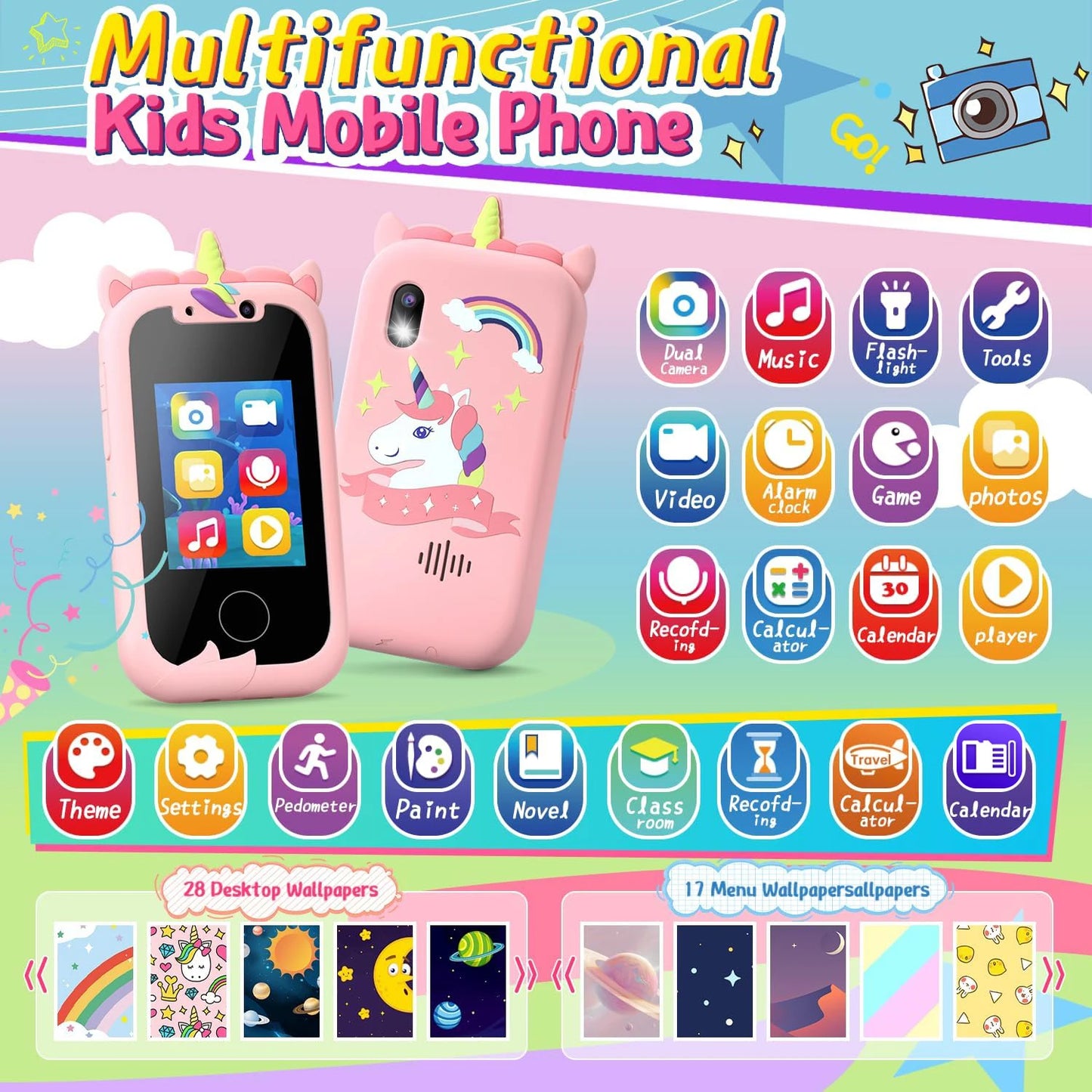 Kids Smart Phone Camera Toys Touchscreen Learning Toy for 3-12 Year Old Boys Girls Phone MP3 Player Christmas Birthday Gifts