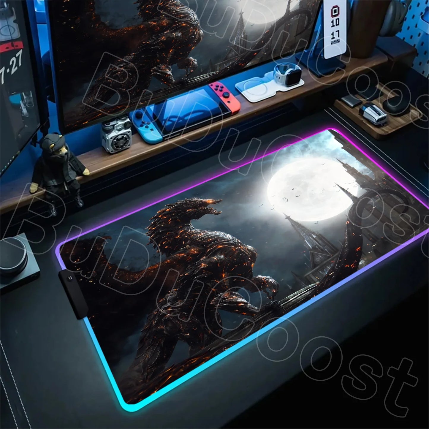 B-Bloodborne Large Gaming RGB Mouse Pad Office Laptop Accessories Non-Slip Rubber Mousepad Anime Cartoon New HD Desk Mats Carpet