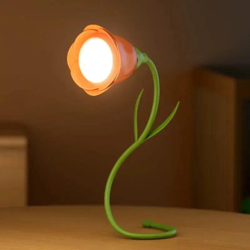 Rose Gift Light Flower Lamp 360° Flexible Portable USB Rechargeable Night Light Red Pink Rose Dimmable Adjustable Bed Light