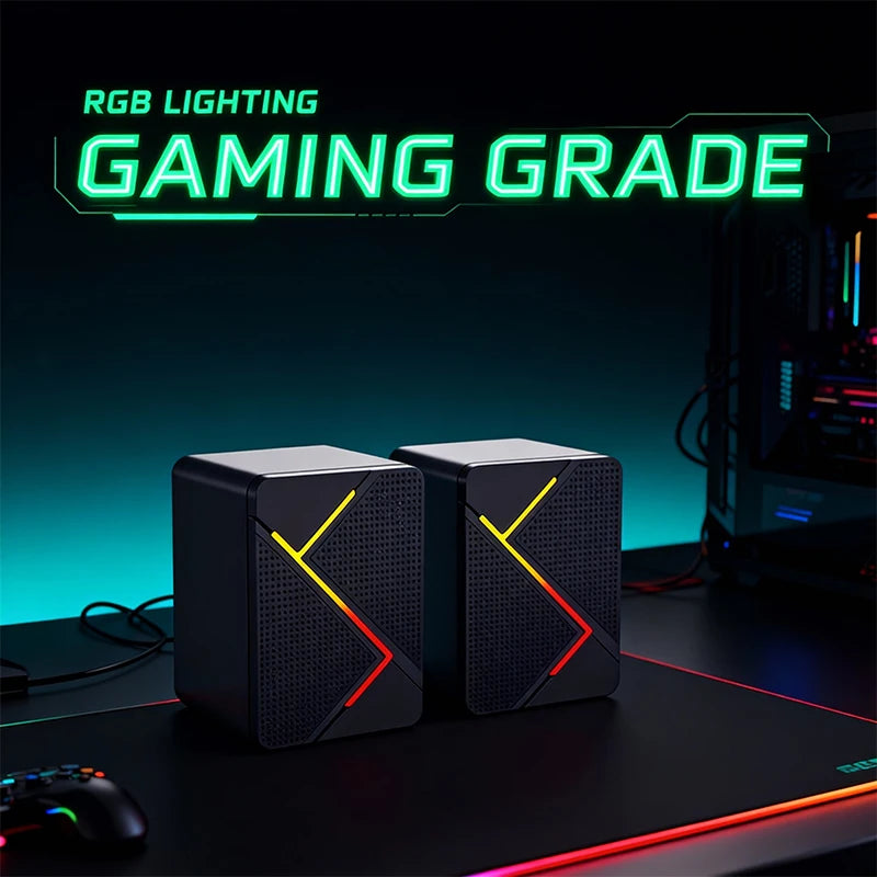 PC Computer Stereo Speaker  RGB Gaming Speakers - USB Powered 2.0 Channel Stereo Sound System with Colorful LED Lights