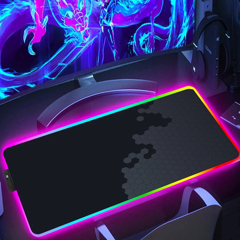 RGB Extended Hexagon Gaming Mouse Pad Rug Desk Mat Computer Accessories Anti-skid Offices Geometric Mousepad Luminous Game Mats