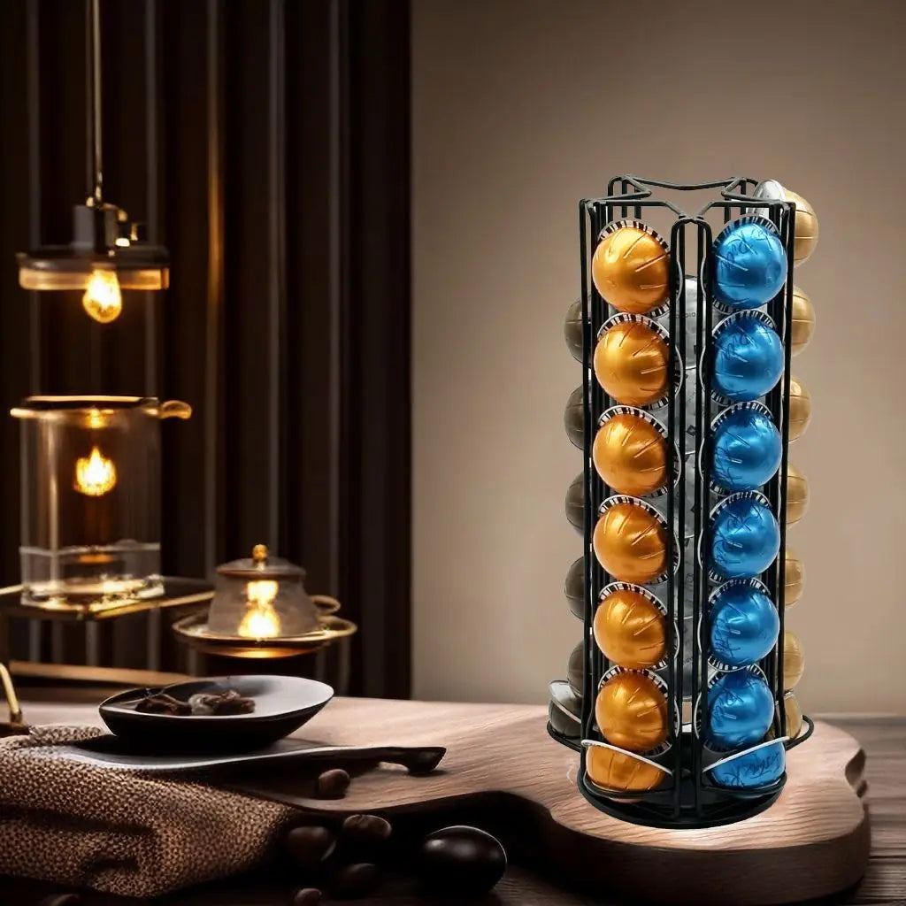 Coffee Pods Storage Holder Holds 35 Vertuoline Capsules 360 Degree Rotation Coffee Pods Storage Rack Home Use Metal Dispenser