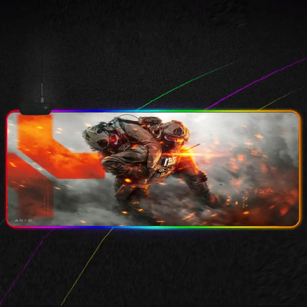 Cool Battlefield 6 Mouse Pad RGB Gaming Mouse Pad XXL, Extended Surface, Non-Slip, Smooth, LED Lights, Perfect Desk Mat