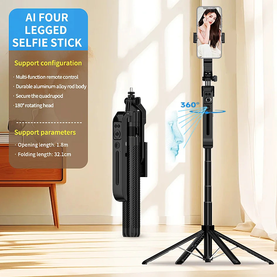 Gimbal Stabilizer With Bluetooth Remote 5 in 1 Smartphone Selfie Stick Intelligent AI Follow-Up Anti Shake Pan Tilt Tripod