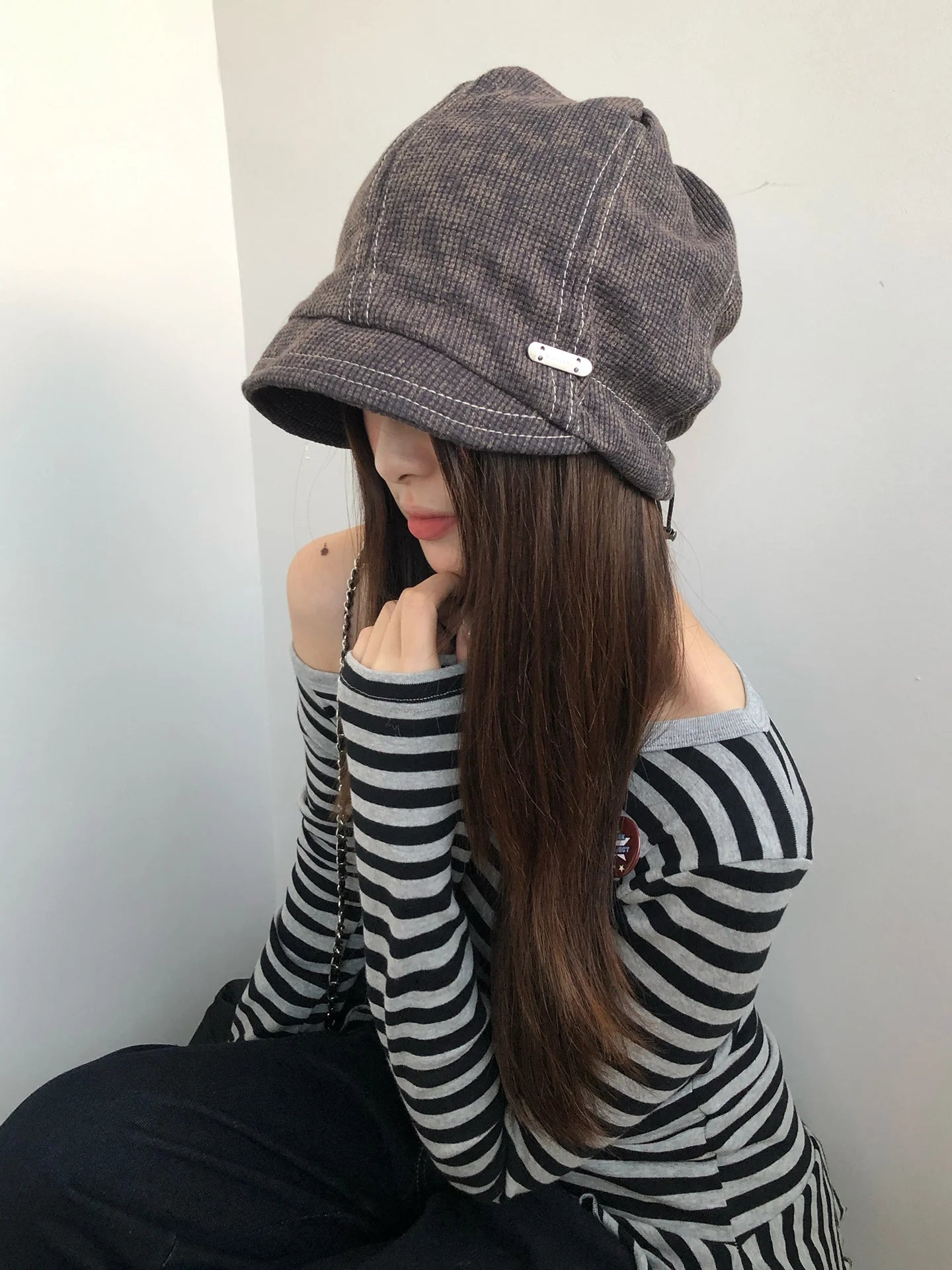 Retro American Fisherman's Hat For Women Autumn And Winter Hat With Large Head Circumference For Street Leisure Beanie Cap