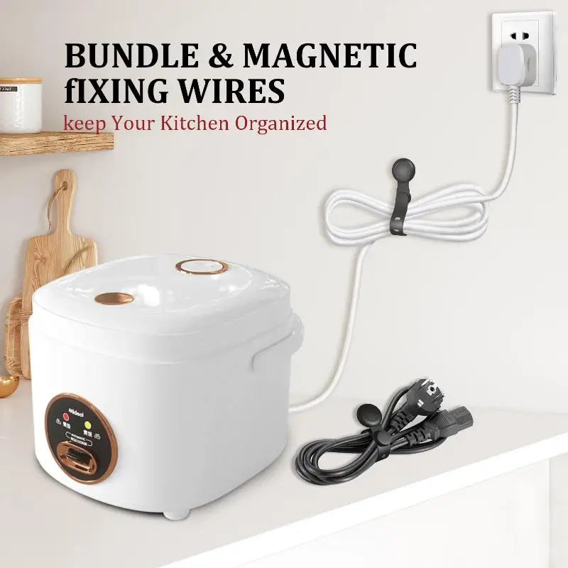 Magnetic Cable Ties With Adhesive Iron Sheet Reusable Silicone Wire Organizer With Buckle Holes Elastic Cable Management Straps